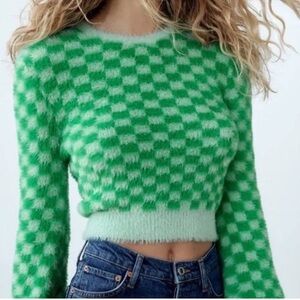 Zara checkered fuzzy sweater
